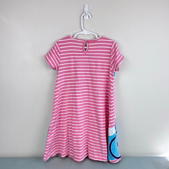 Mini Boden Fun Big Applique Swing Dress Pink Lemonade/Ivory White 7-8 - Picture 6 of 8